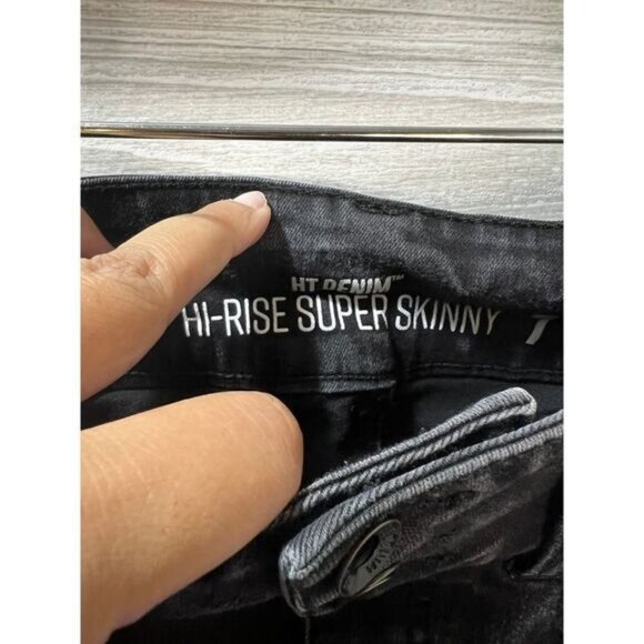 HT‎ Denim Black Destructed Hi-Rise Super Skinny Jeans 7 Juniors - Picture 8 of 8